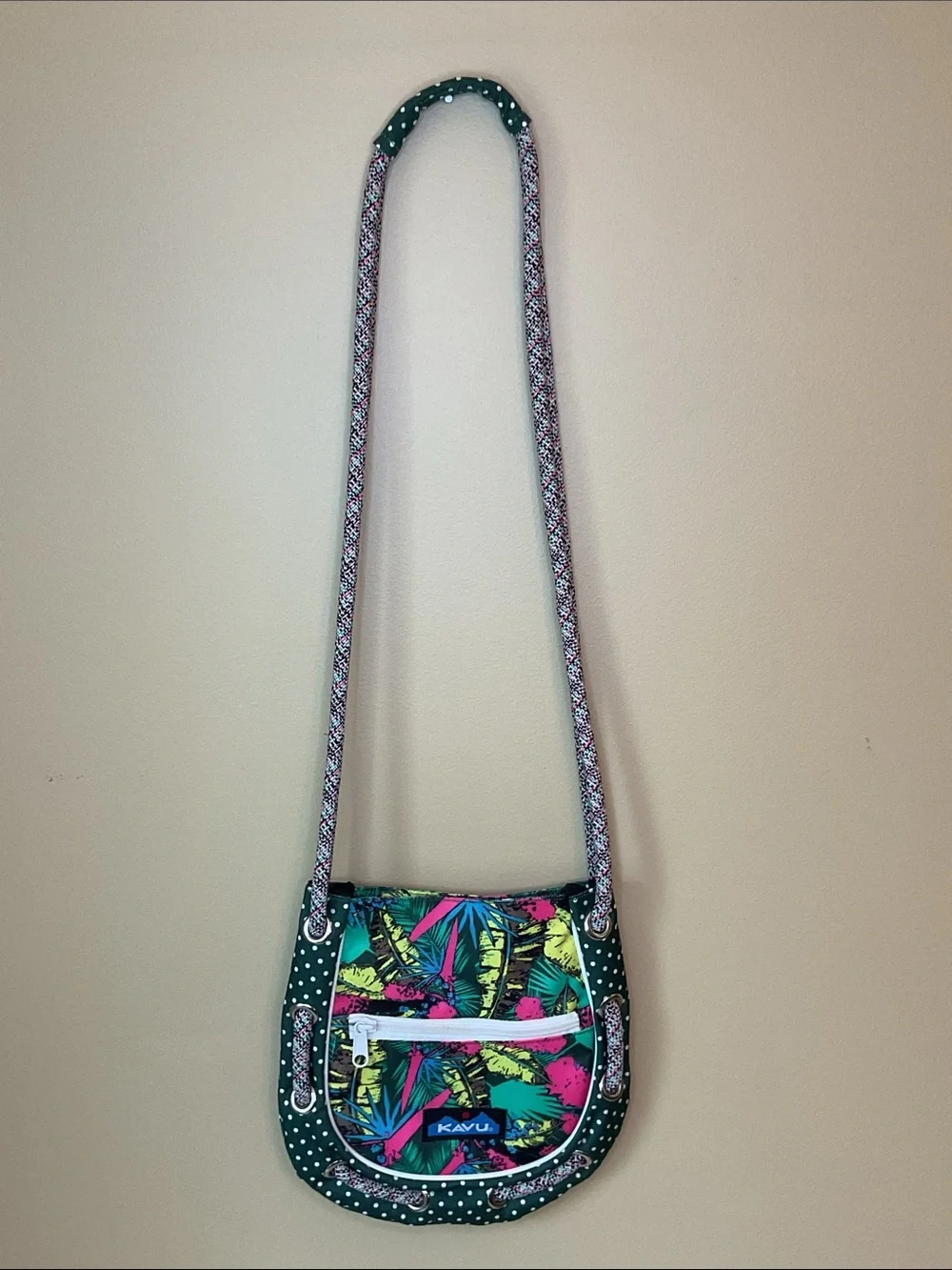 Kavu Tropical Print Crossbody in Green, Pink & Yellow